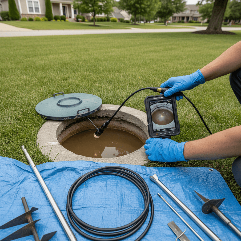 A1 septic and plumbing service professional at residential property